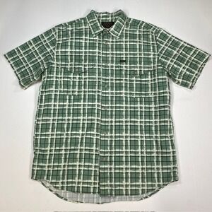 Filson Mens Green White Grid Short Sleeve Button Down Shirt DEEPSEAS Medium